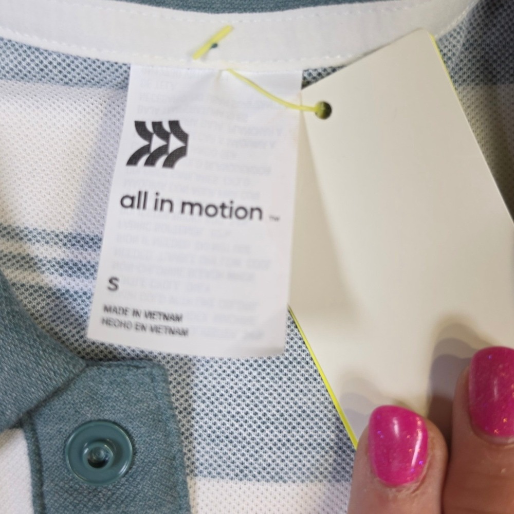 All In Motion Dark Green Striped Cropped Polo Tee Boxy Fit Small NWT - Picture 2 of 8